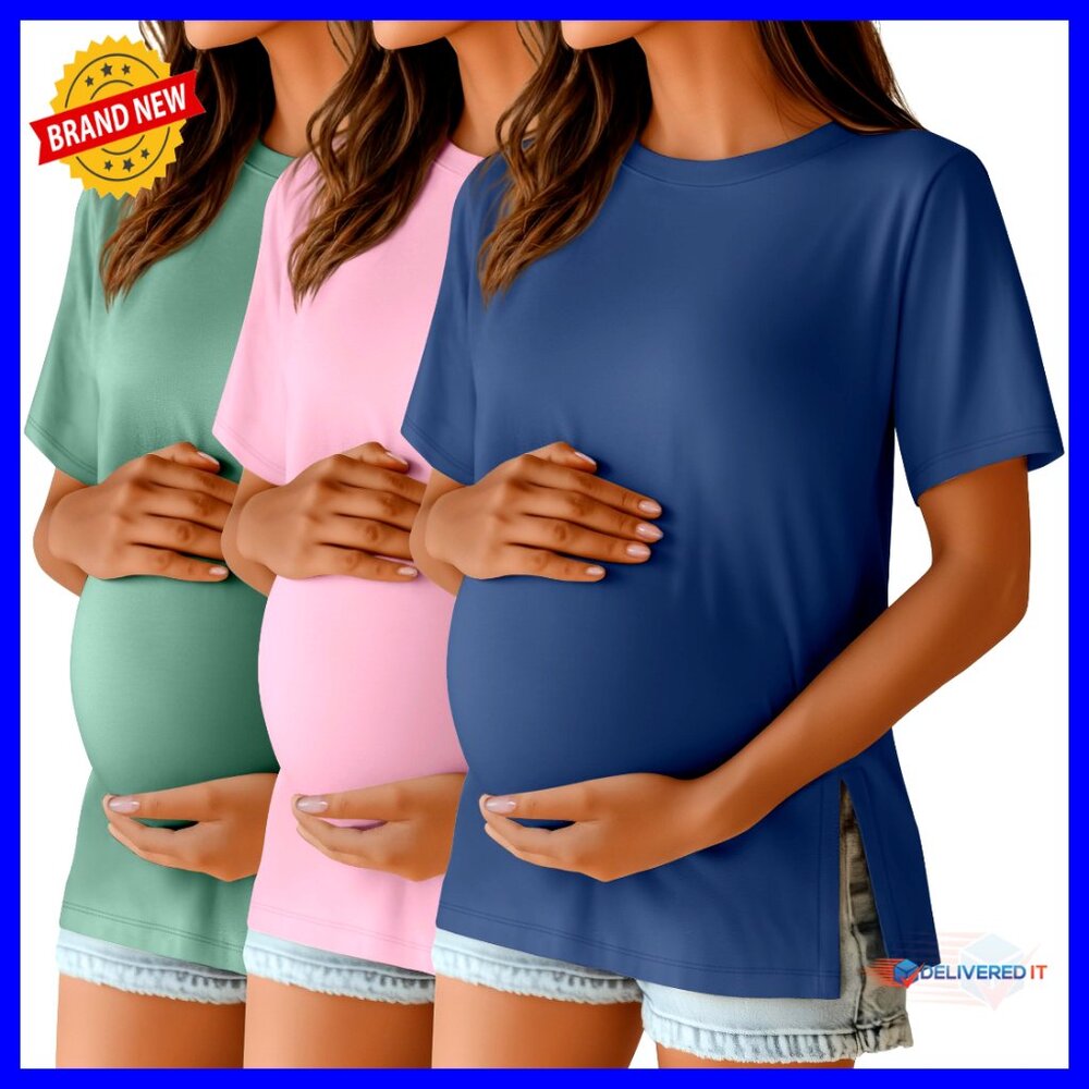 3 Pack Maternity T-Shirts Side Split Pregnancy To… - image 1